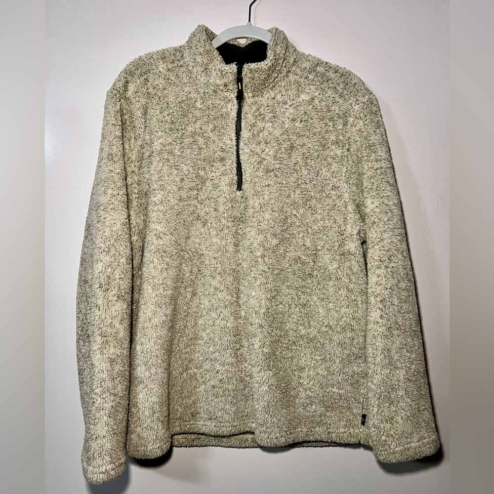 Men's G.H. Bass & Co. Poly/Fleece 1/4 Zip Thermal Sweater, L, Ivory/Gray w/flaw